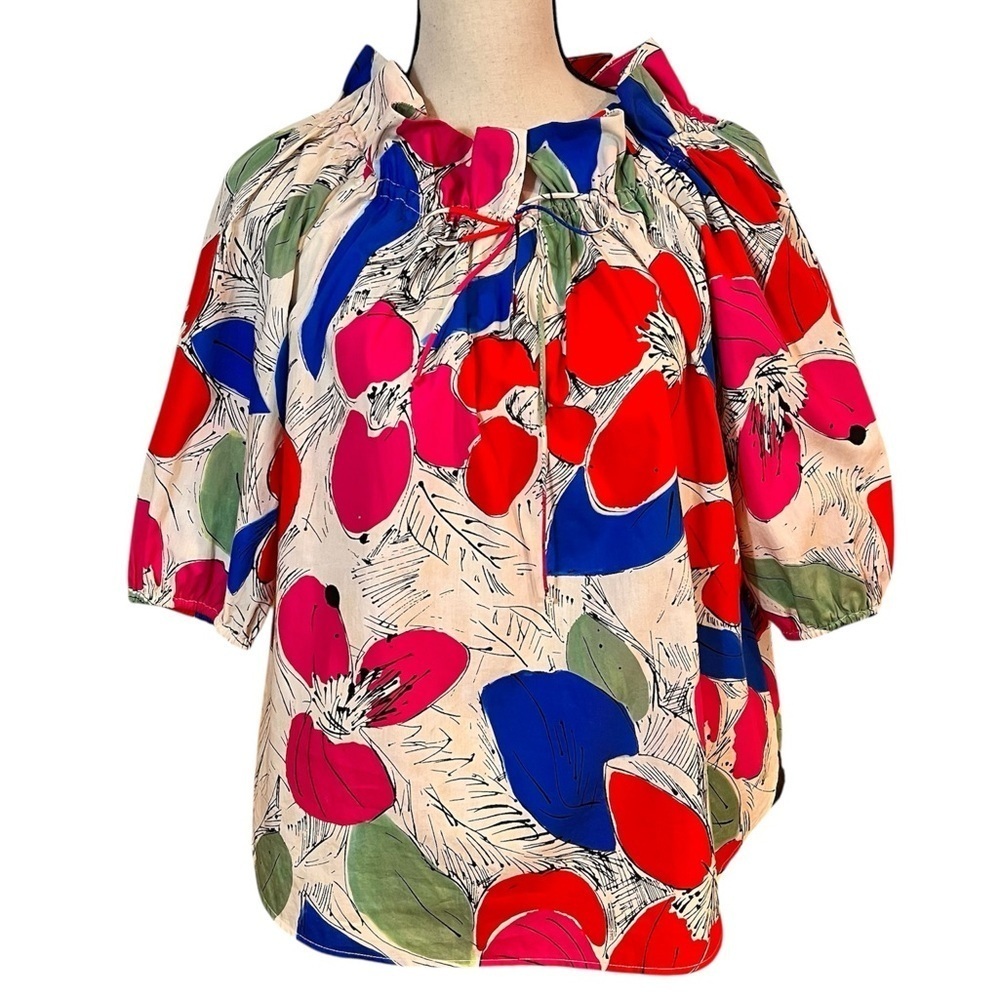 Sara Campbell Colorful Cotton Print Top Sz-XS - Picture 1 of 10